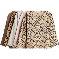 H&M 5-Pack Långärmad Bomullströja - Ljusrosa/Leopardmönstrad
