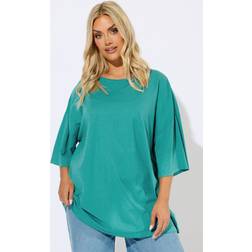 Yours Curve Teal Blue Oversized Boxy T-Shirt - Teal