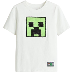 H&M Minecraft T-shirt Med Vändbara Paljetter - Vit/Minecraft