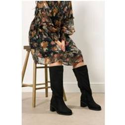 Yours Faux Suede Block Heel Knee High Boots - Black