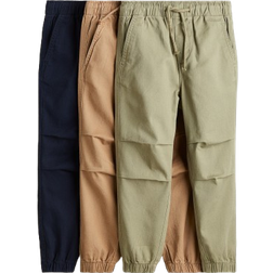H&M 3-Pack Bomull Joggers - Marinblå/Brun/Olivgrön
