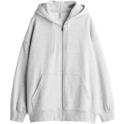 H&M Oversized Zip Through Hoodie - Light Grey Marl
