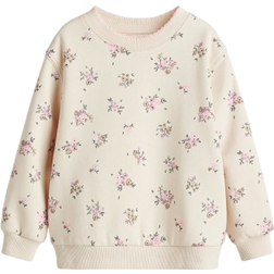 H&M Pige Blomstret Sweatshirt Med Tryk Og Børstet Inderside - Beige