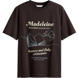 H&M Printed T-shirt - Dark Brown/Croissant