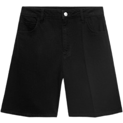 Mango Straight High Waisted Denim Bermuda Shorts - Black Denim