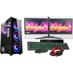 Computek Gaming PC Bundle:Core i7/ 16GB RAM/ 1TB+128GB SSD/ GT730 2GB/ 2x22 Dual/ Win 10 Black
