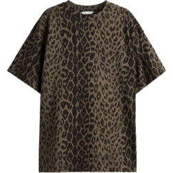 H&M Oversized T-shirt - Grey Green/Leopard Print