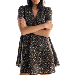H&M V Neck Cotton Poplin Dress - Black/Floral