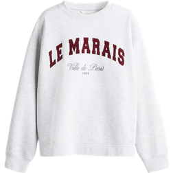 H&M Sweatshirt with Text Motif - Light Grey Melange/Le Marais