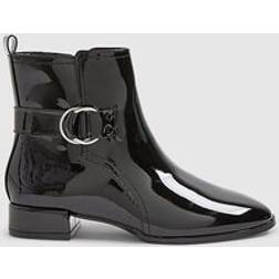 River Island Womens Black Patent Low Block Heel Buckle Boots