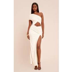 PrettyLittleThing Cream Slinky Cut Out Maxi Dress - White