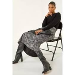 Roman Print Stretch Midi Skirt - Grey