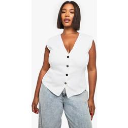 boohoo Plus Seam Detail Waist Gold Button Waistcoat - White