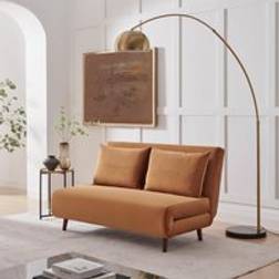 Furniturebox Bobby Orange Velvet Double Folding Bed Sofa