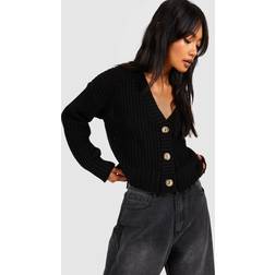 boohoo Button Through Crop Cardigan - Black