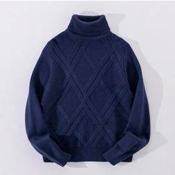 Shein Teen Boys Blue Long-Sleeved Turtleneck Sweater - Warm