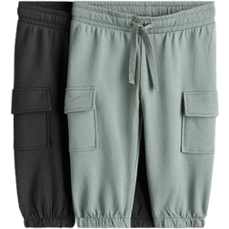 H&M Baby Cargojoggers 2-Pak - Mørkegrå/Støvet Turkis