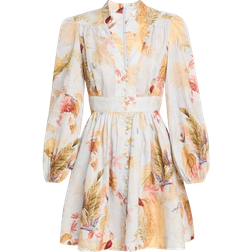 Zimmermann Ascension Plunge Mini Dress - Light Blue Palm Floral
