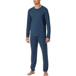 Schiesser Herrpyjamas lång mjuk flanell-modern nattkläder pyjamasset, Mörkblå_181920