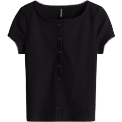 H&M Ribbed Button Front Top - Black
