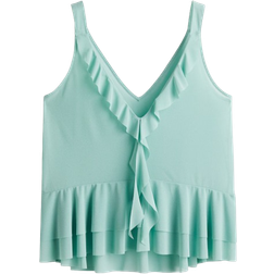 H&M Lichtturkoois Singlet Met Volants - Dames