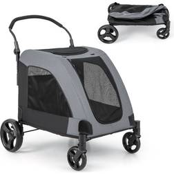 Costway 4 Wheels Foldable Pet Extra Large Dog Stroller with Dual Entry Gray 83.8x116.8cm