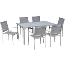 OutSunny 7-pcs - Grey Patio Dining Set, 1 Table incl. 6 Chairs