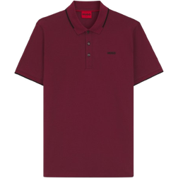 HUGO BOSS Dinoso222 Stretch Cotton Slim Fit Polo Shirt with Printed Logo - Dark Red