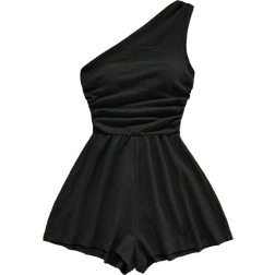Shein Soleia Women's Casual Spaghetti Strap Strappy Romper For Summer Vacation Off The Shoulder Christmas Tops For School Back To School Outfits Women Back To School Women's Fall Clothes Goth Womens Clothing Club Outfits Women Sexy Halloween Costumes Club Dress Going Out Outfits Concert Outfits Country Concert Outfit - Black