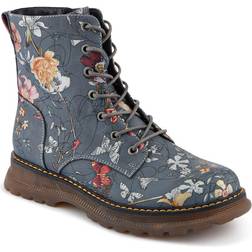 Pavers Lace-Up Floral Boots - Grey