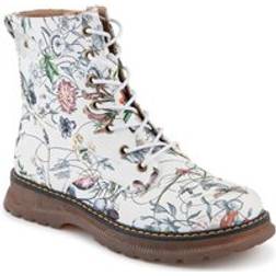 Pavers Lace-Up Floral Boots - White