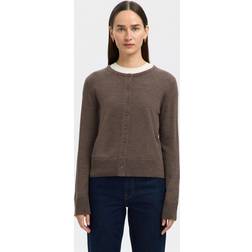Selected Merinoull Stickad Kofta SLFTHEA LS Knit - Brun