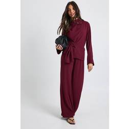 boohoo Woven Drape Long Sleeve Blouse Trouser Co-Ord - Red