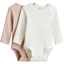 H&M Baby Langærmet Body - Blød Rosa/Hvid
