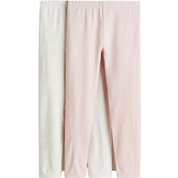 H&M Pige Lys Rosa Lysegråmeleret 2-Pak Leggings - Lys Rosa