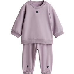 H&M Baby 2-Delt Sweatshirtsæt - Lilla/Hjerte