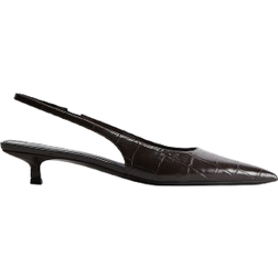 H&M Slingbacks Med Kittenhæl Og Spids Snude - Mørkebrun/Krokomønster