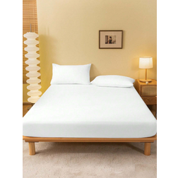 Shein 1pc Solid Color Fitted Twin Full King Queen Size Lagen Hvid (132x71cm)