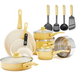GreenLife Soft Grip Yellow Cookware Set with lid 16 Parts