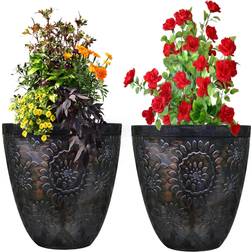 August Grove Large Plastic Round Garden Plant Pots Black