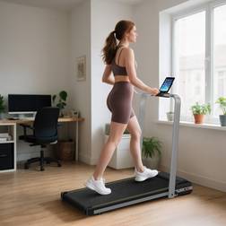 Sportnow Folding Treadmill Under Desk Walking Pad with Incline Silver Tone