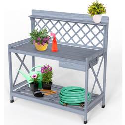 August Grove Wooden Garden Potting Table With Drawer And Trellis 116cm H x 112cm W x 53cm D