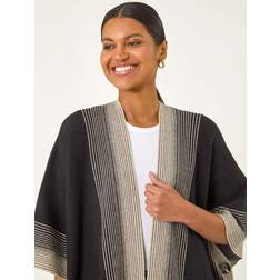 Roman Longline Knit Poncho For Women Autumn Winter - Black