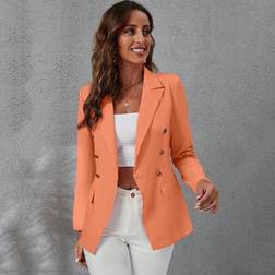 Shein Lapel Neck Flap Detail Double Breasted Blazer