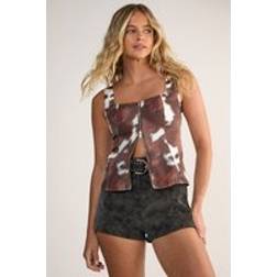 Nasty Gal Denim Cow Zip Through Corset - Brown