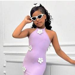 Shein Tween Girl Elegant Floral Print Halter Neck Snug Fit Vacation Dress