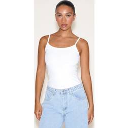 PrettyLittleThing Cotton Scoop Neck Strappy Bodysuit - White