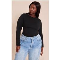 PrettyLittleThing Cotton Crew Neck Long Sleeve Bodysuit - Black