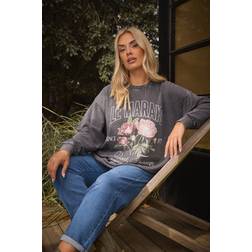 Yours Acid Wash Floral Print Sweatshirt - Grey