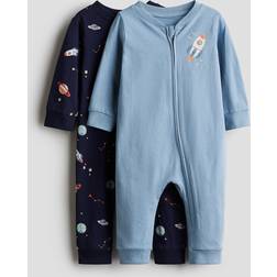 H&M Baby 2-Pak Mønstret Natdragt Bomuld - Marineblå
